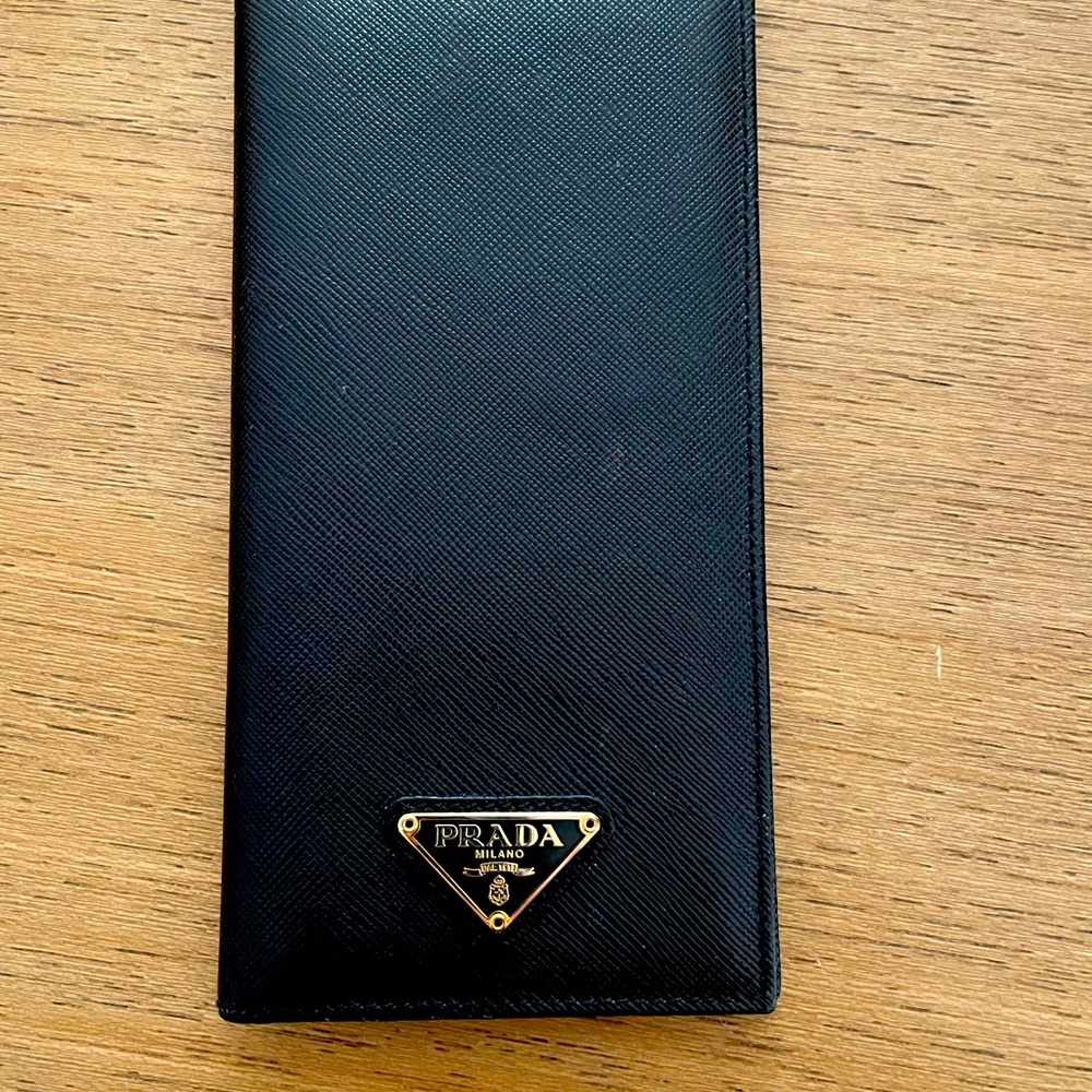 Prada Black Leather Checkbook Cover